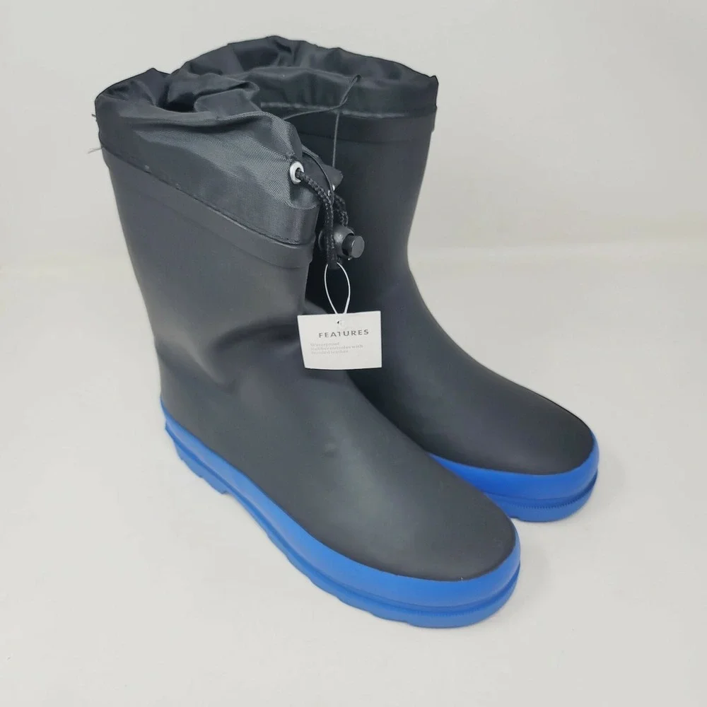 Aleader Womens Rain Boots Black Comfort Bounded Leather Waterproof Rubber Size 5